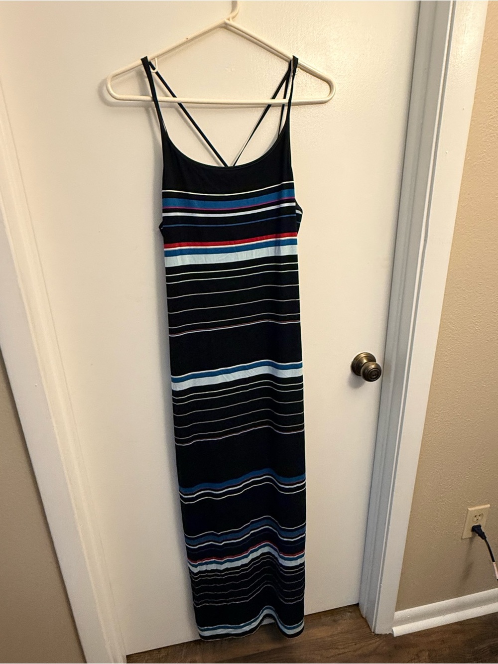 White House Black Market Black Maxi Dress with Blue and Red Stripes